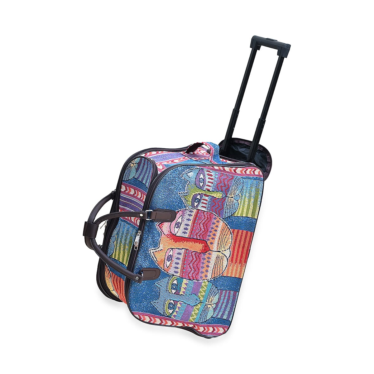 Set of 2 Blue with 3 Cat Travel Bag - Large Wheeled Rolling Duffel Bag and Small Duffel Bag image number 2