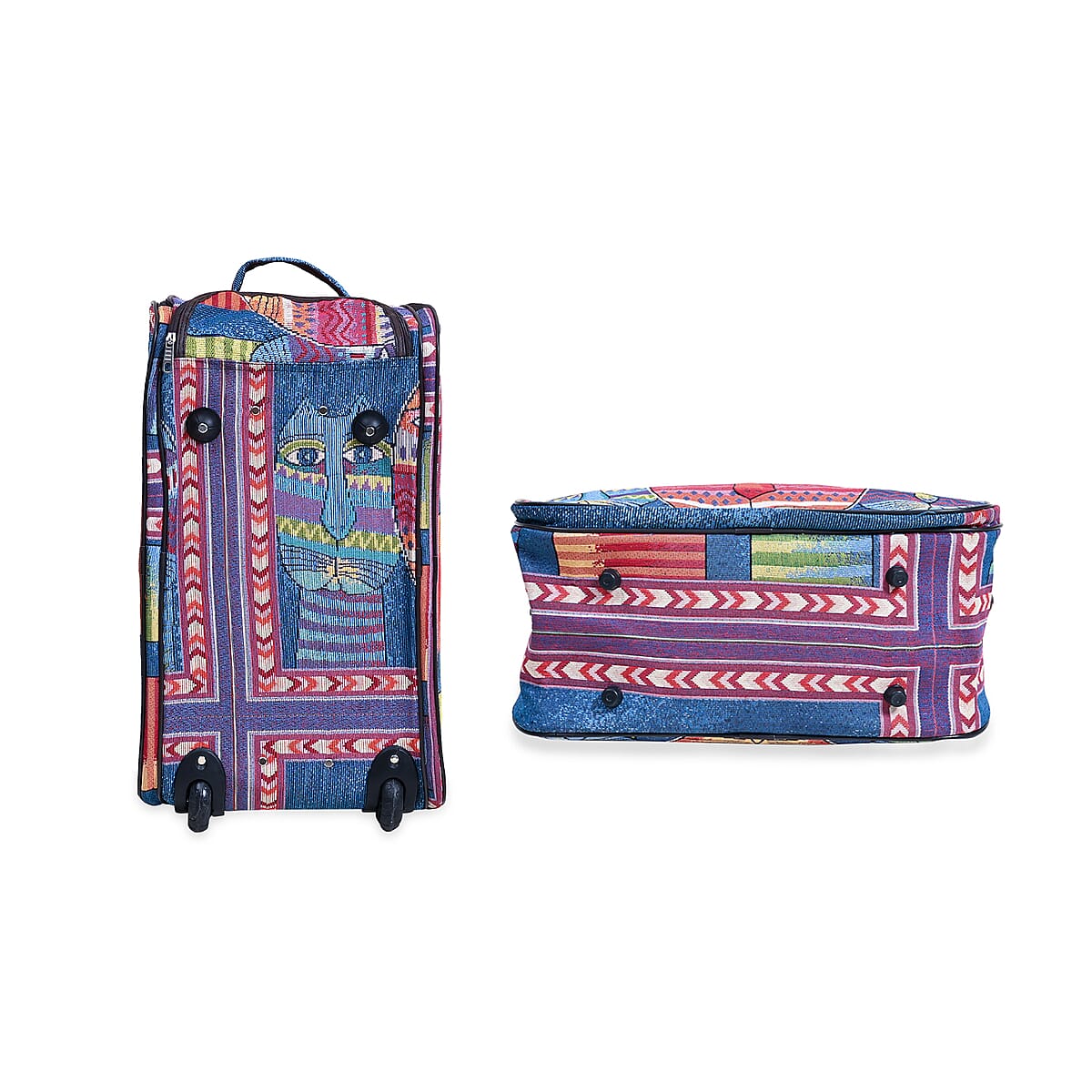 Set of 2 Blue with 3 Cat Travel Bag - Large Wheeled Rolling Duffel Bag and Small Duffel Bag image number 6