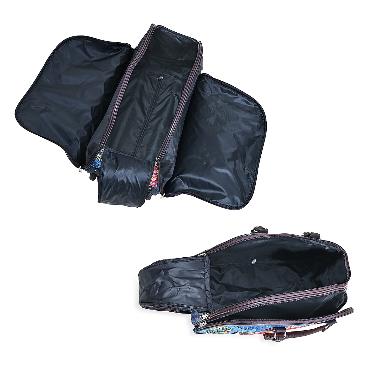 Set of 2 Blue with 3 Cat Travel Bag - Large Wheeled Rolling Duffel Bag and Small Duffel Bag image number 7