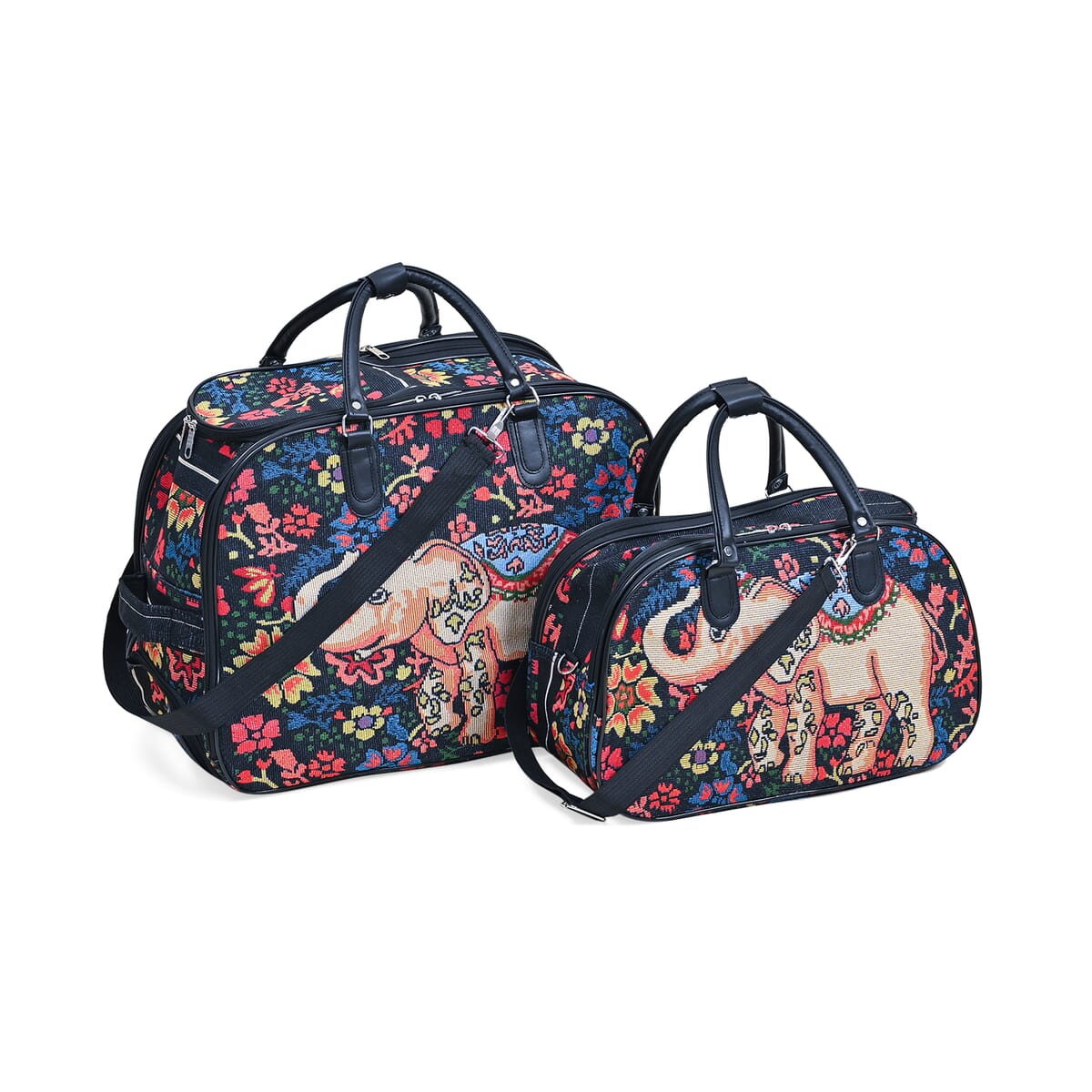 Set of 2 Multi Color with Elephant Travel Bag - Large Wheeled Rolling Duffel Bag and Small Duffel Bag image number 0