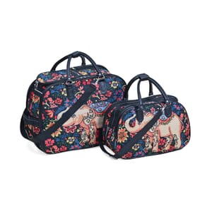 Set of 2 Multi Color with Elephant Travel Bag - Large Wheeled Rolling Duffel Bag and Small Duffel Bag