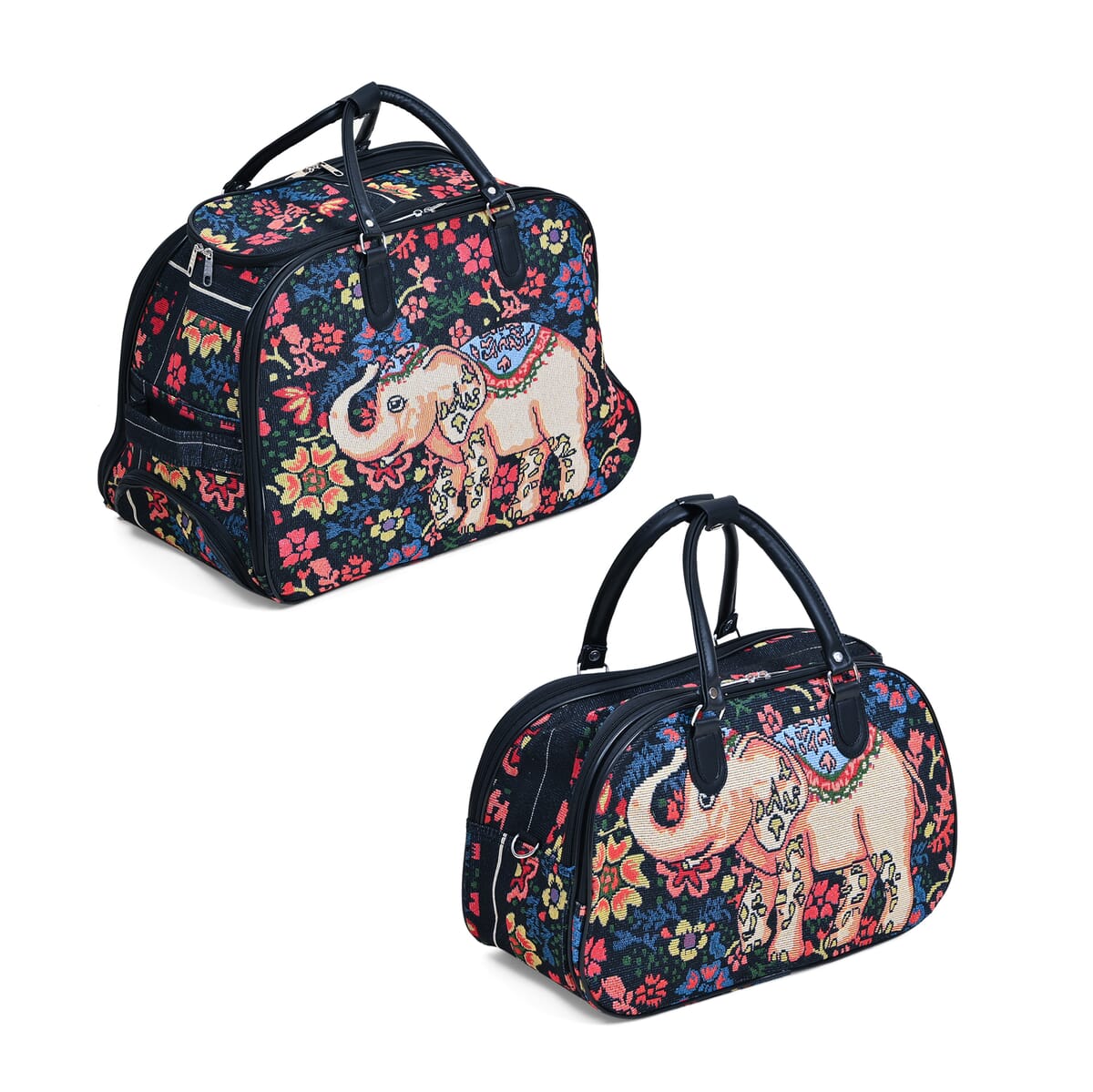Set of 2 Multi Color with Elephant Travel Bag - Large Wheeled Rolling Duffel Bag and Small Duffel Bag image number 4