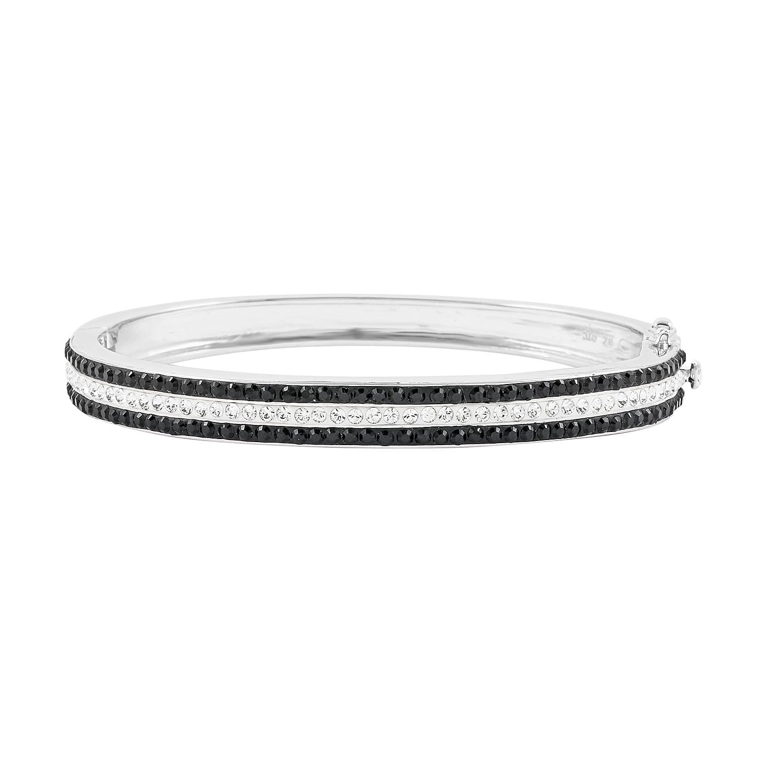 Black Austrian Crystal Bangle Bracelet in Silvertone (7.50 In) 4.13 ctw