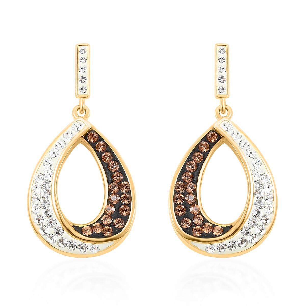 Champagne and White Austrian Crystal Earrings in 14K Gold Over