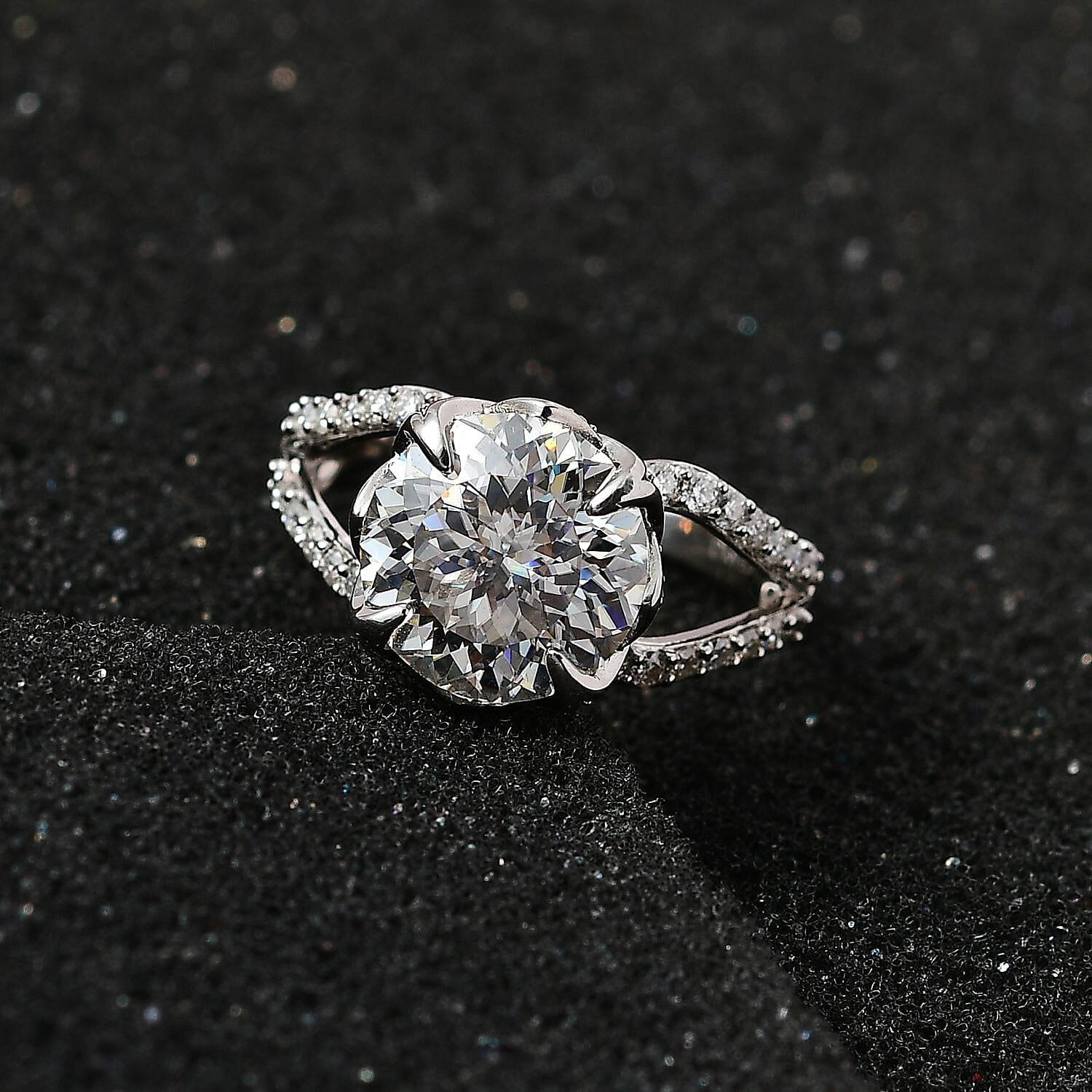 Birds Nest Cut Moissanite 4.80 ctw Split Shank Ring in Vermeil Yellow Gold Over Sterling Silver (Size 10.0)