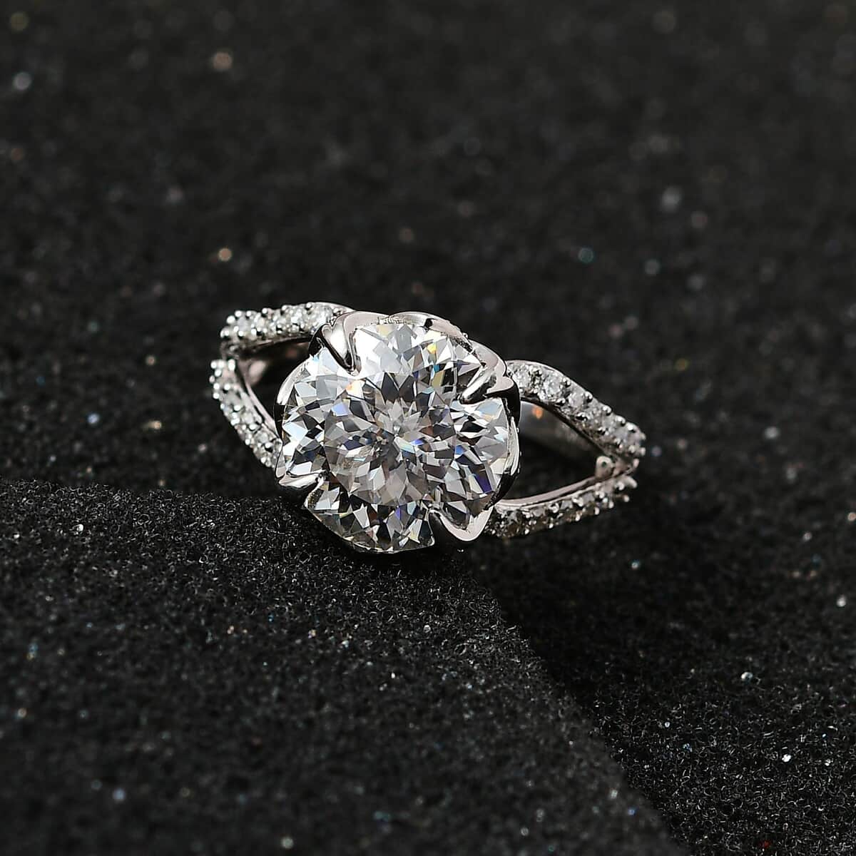 Birds Nest Cut Moissanite Split Shank Ring in Platinum Over Sterling Silver (Size 10.0) 4.80 ctw image number 1