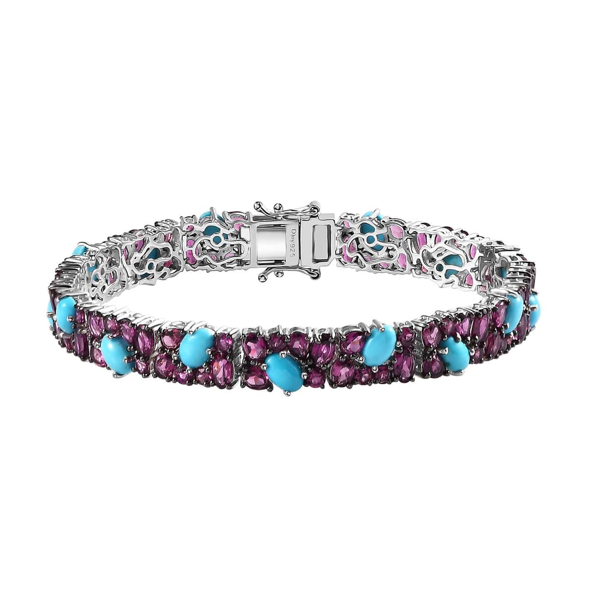 Orissa Rhodolite Garnet and Sleeping Beauty Turquoise Bracelet in Platinum Over Sterling Silver (7.25 In) 22.60 ctw image number 0