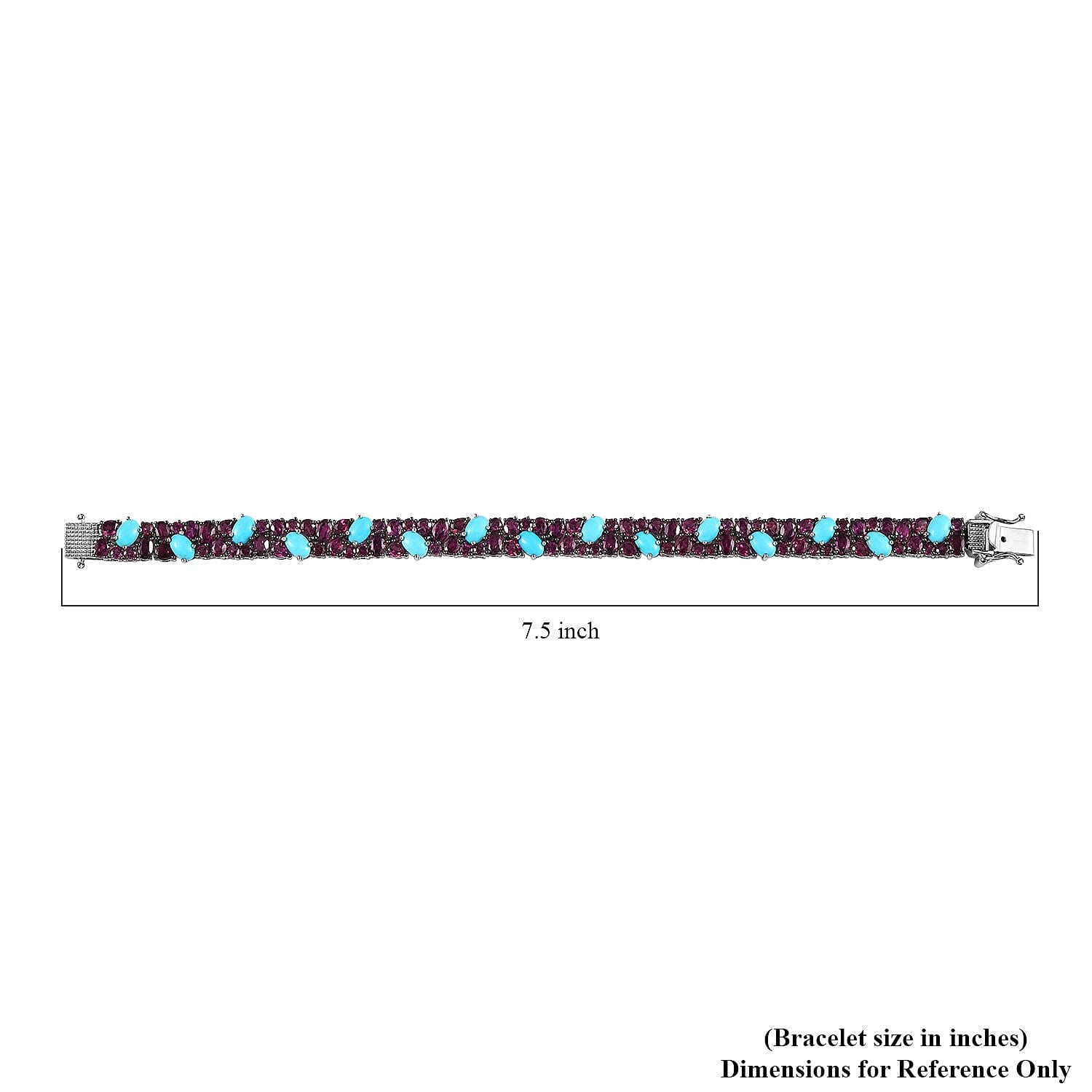 D'Joy Orissa Rhodolite Garnet and Sleeping Beauty Turquoise Bracelet in Platinum Over Sterling Silver (7.25 In) 22.60 ctw