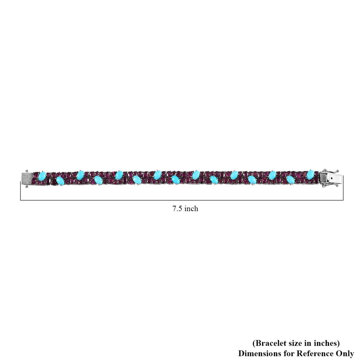 Orissa Rhodolite Garnet and Sleeping Beauty Turquoise Bracelet in Platinum Over Sterling Silver (7.25 In) 22.60 ctw image number 4