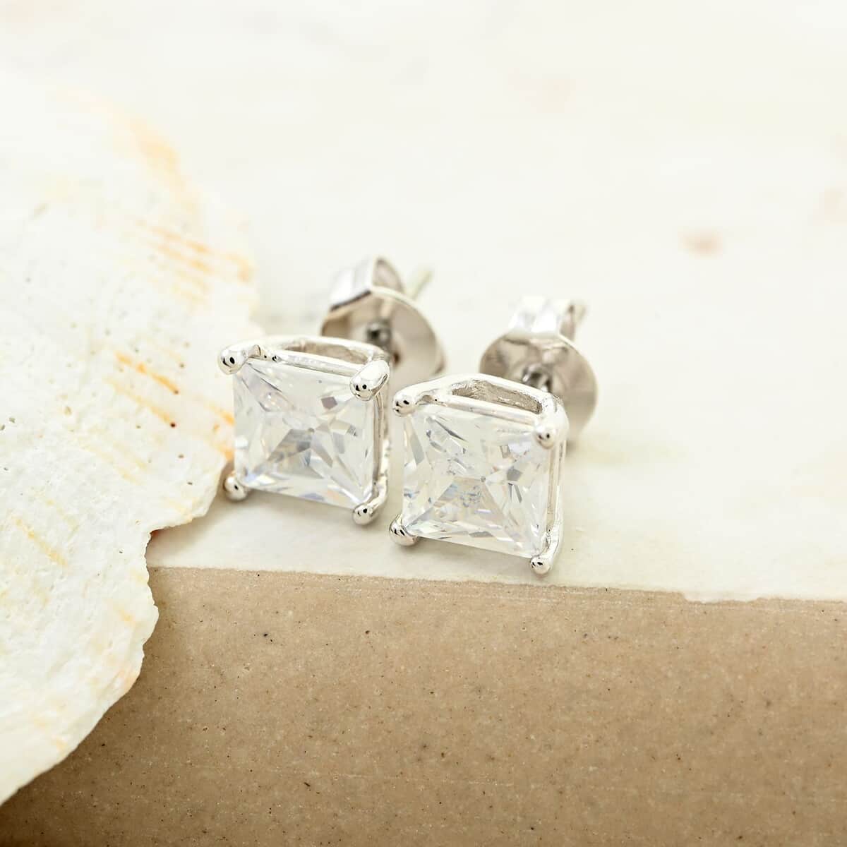 Simulated Diamond Earrings in Silvertone image number 1