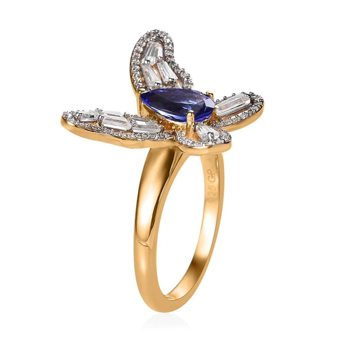 GP Tanzanite and White Zircon Butterfly Ring in Vermeil Yellow Gold Over Sterling Silver (Size 6.0) 2.50 ctw image number 3