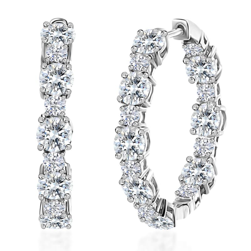 D'Joy Moissanite Inside Out Hoop Earrings in Platinum Over Sterling Silver 8.70 ctw