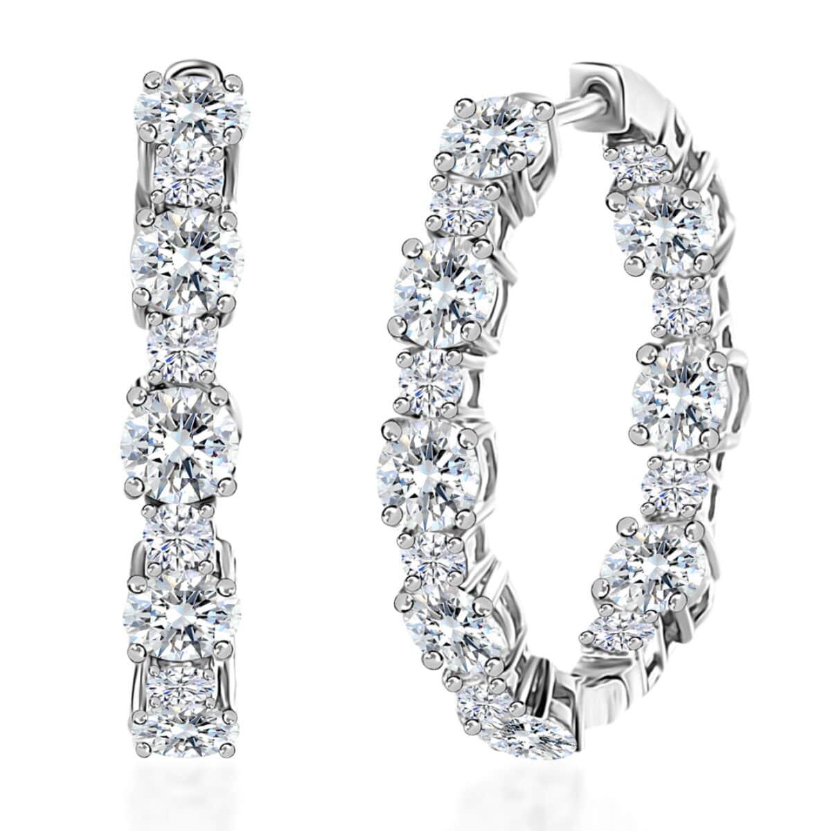 Moissanite Inside Out Hoop Earrings in Platinum Over Sterling Silver 8.70 ctw image number 0