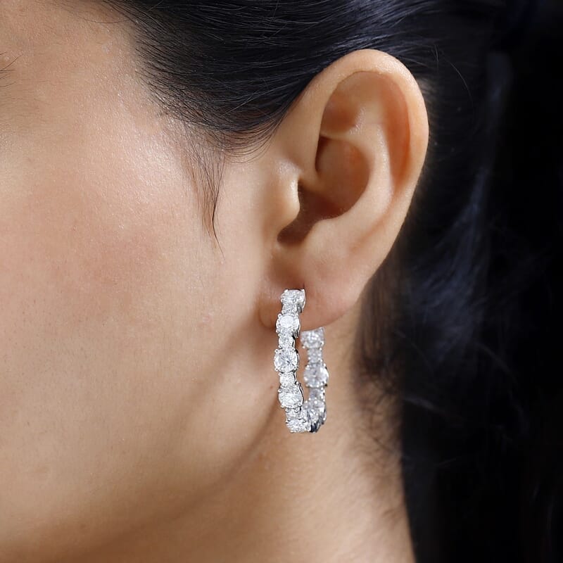 D'Joy Moissanite Inside Out Hoop Earrings in Platinum Over Sterling Silver 8.70 ctw