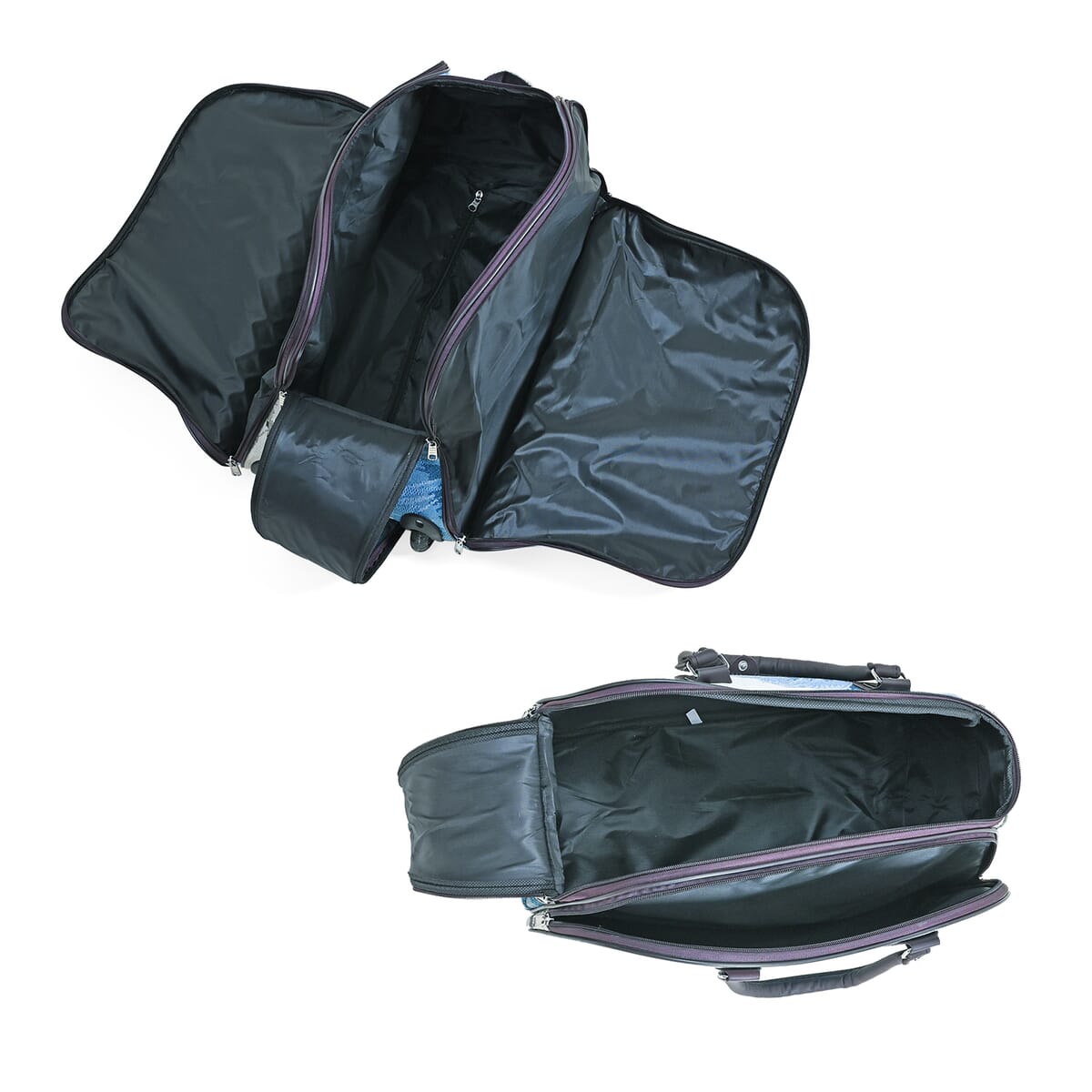 Set of 2 Beige with Blue Flower Travel Bag - Large Wheeled Rolling Duffel Bag and Small Duffel Bag image number 7