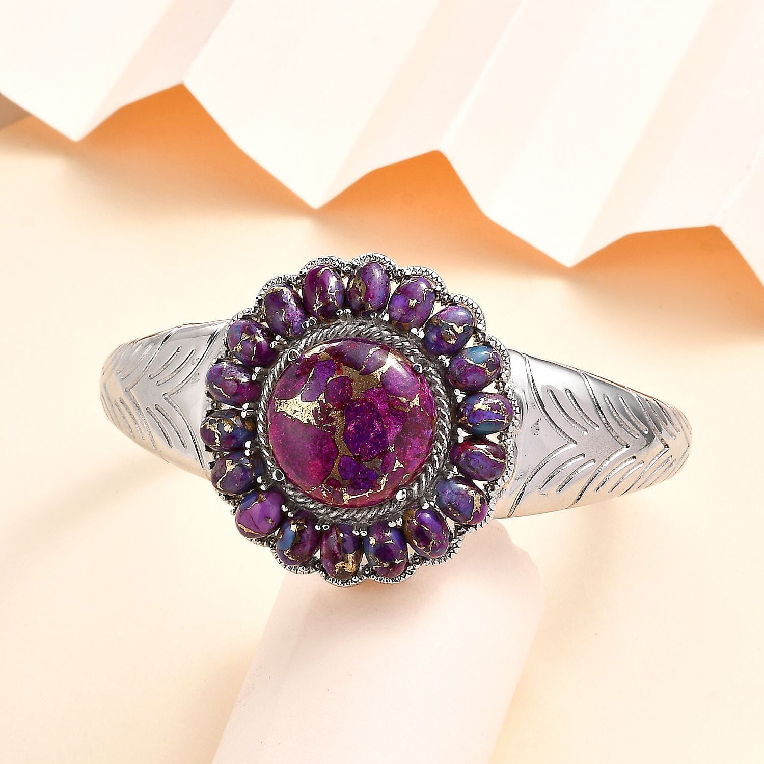 Mojave Purple Turquoise 34.30 ctw Cuff Bracelet in Stainless Steel (7.50 In)