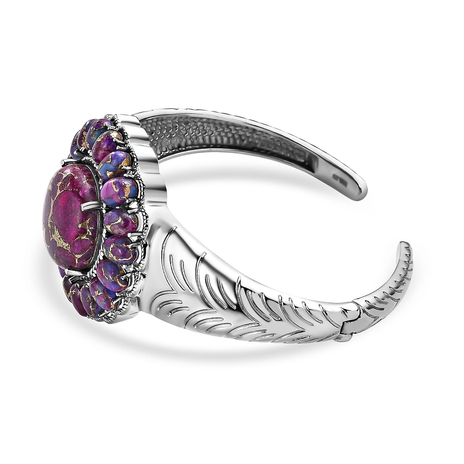 Mojave Purple Turquoise 34.30 ctw Cuff Bracelet in Stainless Steel (7.50 In)