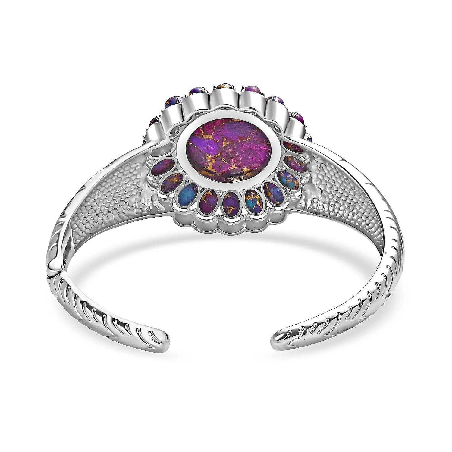 Mojave Purple Turquoise 34.30 ctw Cuff Bracelet in Stainless Steel (7.50 In)