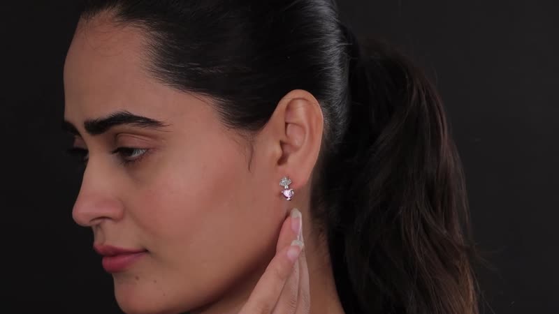 Pink and White Moissanite 2.30 ctw Dangling Earrings in Platinum Over Sterling Silver