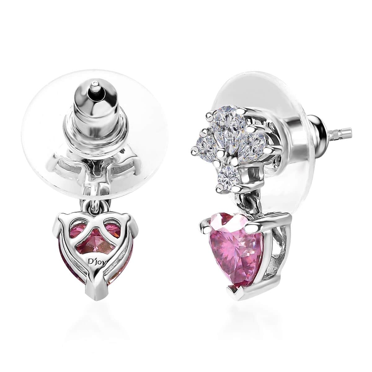 Pink and White Moissanite Dangling Earrings in Platinum Over Sterling Silver 2.30 ctw image number 3