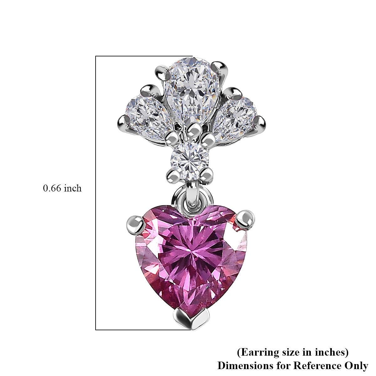 Pink and White Moissanite 2.30 ctw Dangling Earrings in Platinum Over Sterling Silver