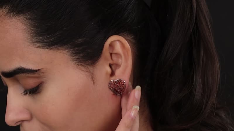 GP Amore Collection Mozambique Garnet Heart Stud Earrings in Platinum Over Sterling Silver 3.35 ctw