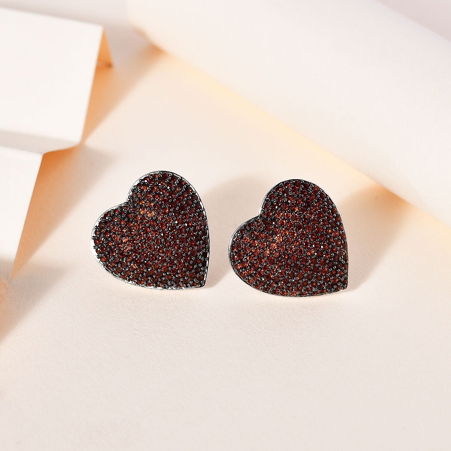 GP Amore Collection Mozambique Garnet Heart Stud Earrings in Platinum Over Sterling Silver 3.35 ctw