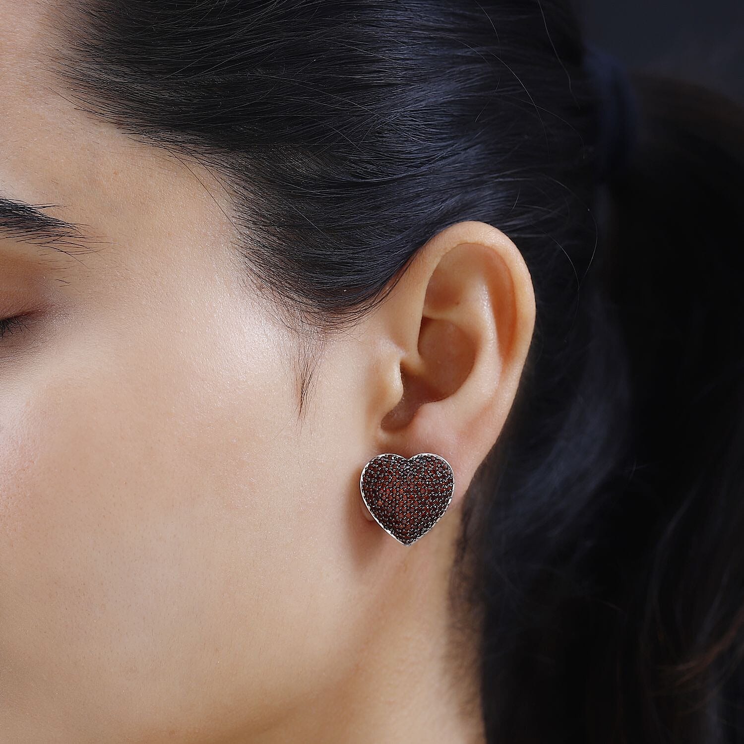 GP Amore Collection Mozambique Garnet Heart Stud Earrings in Platinum Over Sterling Silver 3.35 ctw