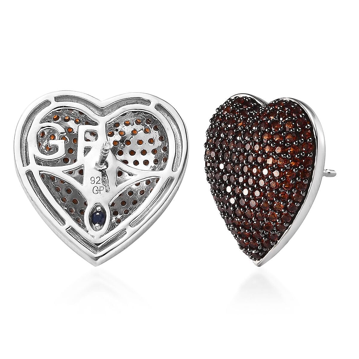 GP Amore Collection Mozambique Garnet Heart Stud Earrings in Platinum Over Sterling Silver 3.35 ctw