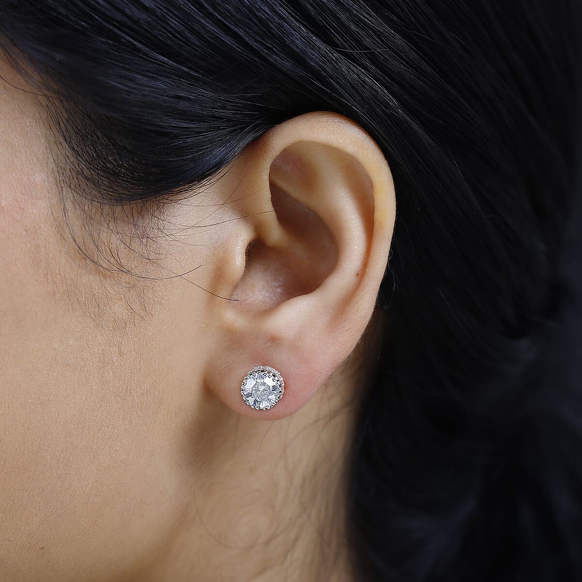 Moissanite Halo Stud Earrings in Platinum Over Sterling Silver 2.25 ctw image number 2