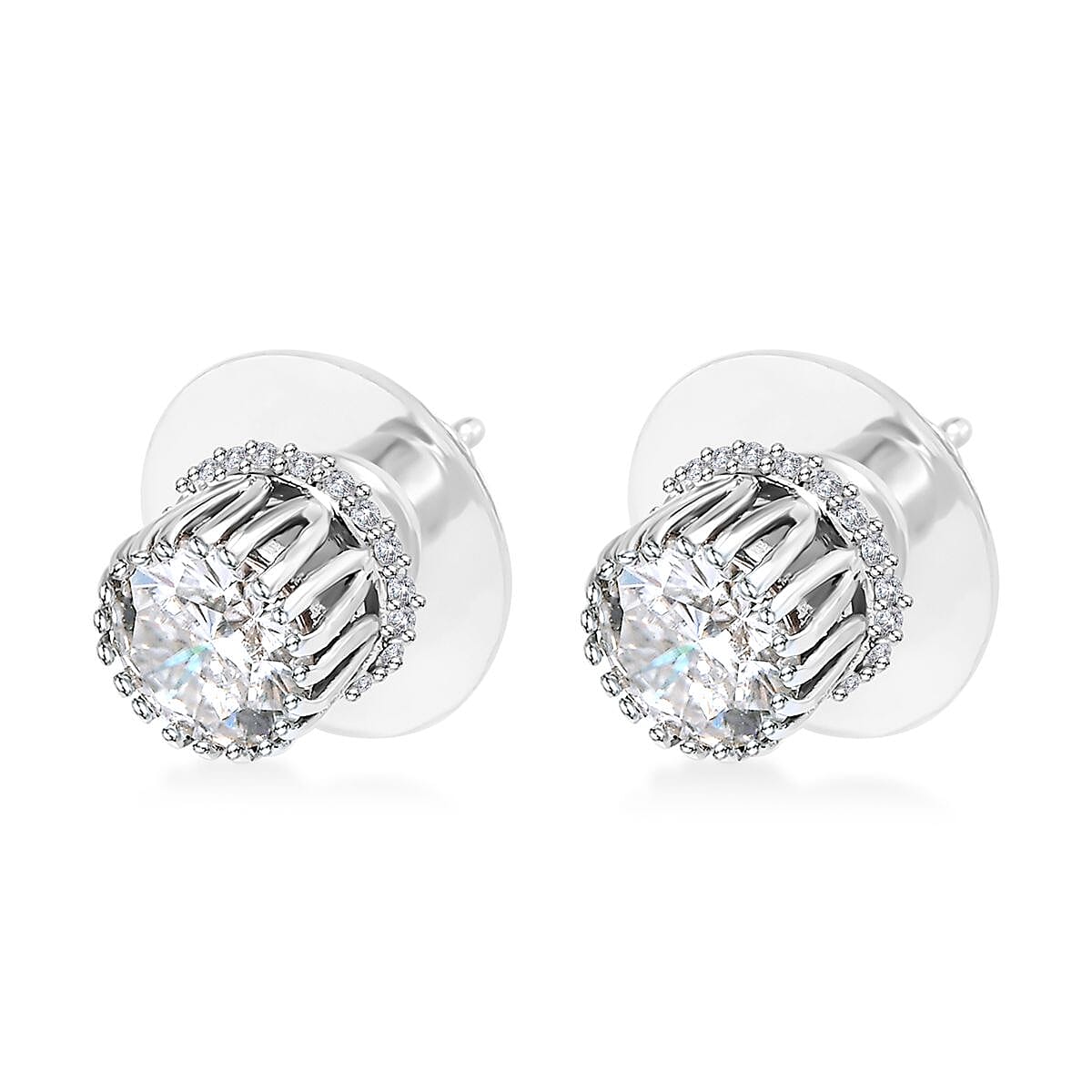Moissanite Halo Stud Earrings in Platinum Over Sterling Silver 2.25 ctw image number 3