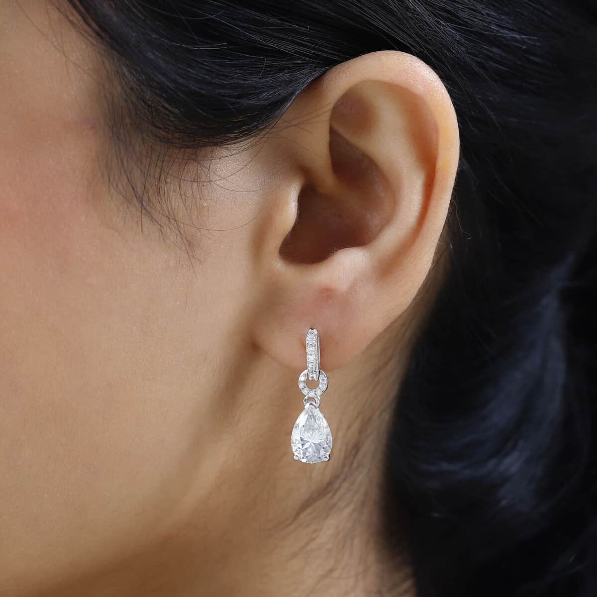 Moissanite Drop Earrings in Platinum Over Sterling Silver 4.60 ctw image number 2