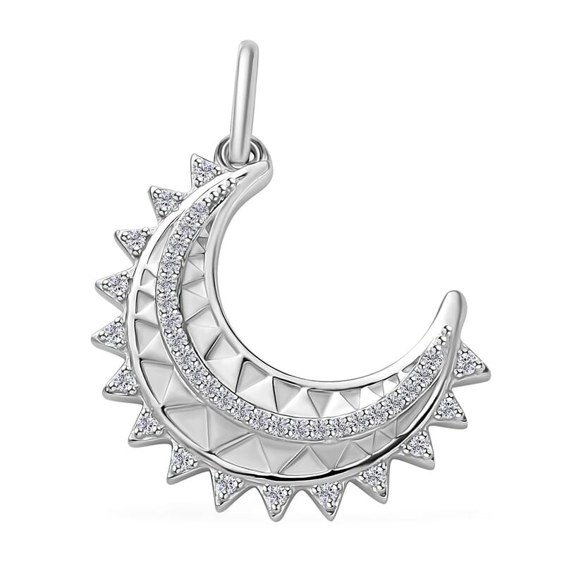 Moissanite Celestial Moon Charm in Platinum Over Sterling Silver 0.25 ctw