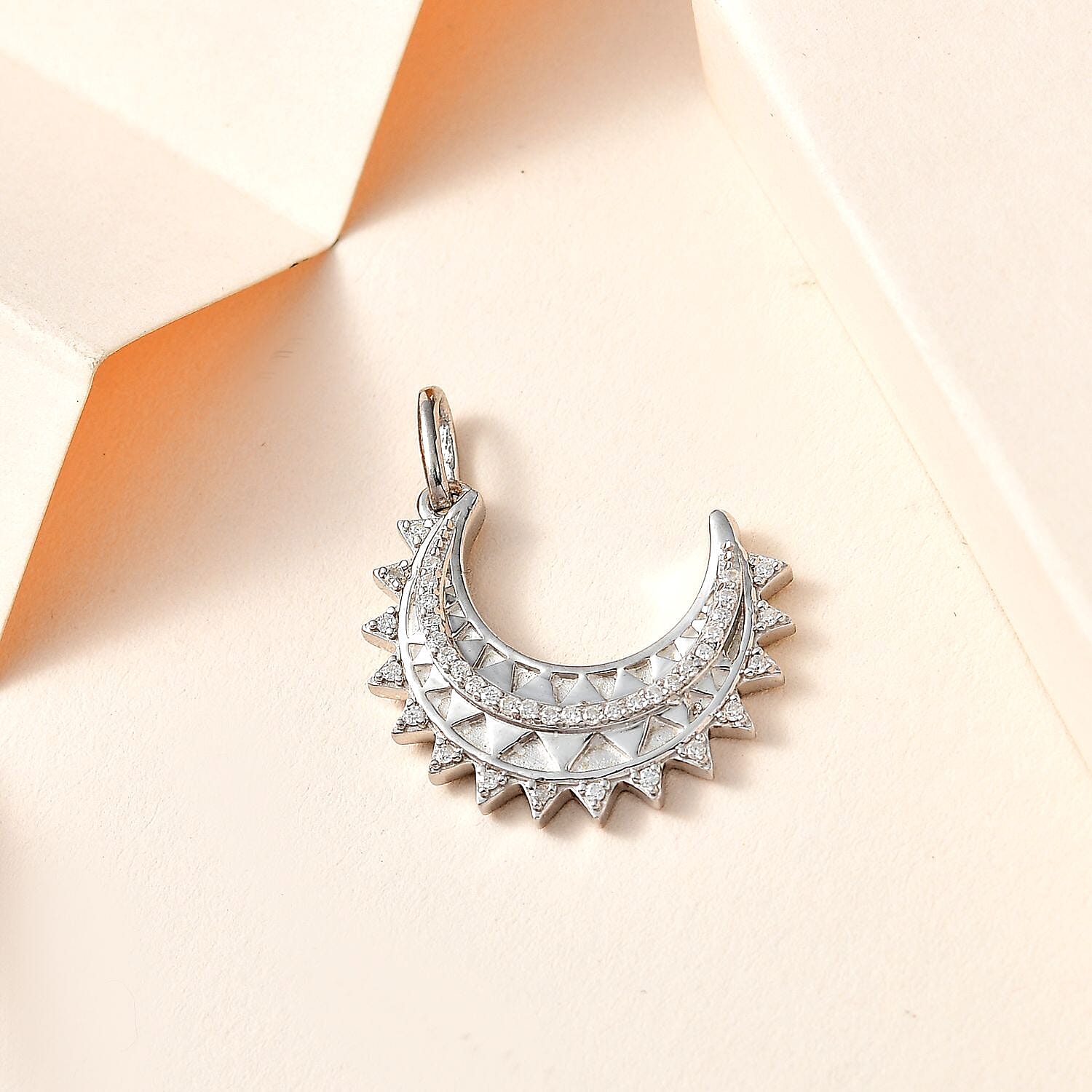 Moissanite Celestial Moon Charm in Platinum Over Sterling Silver 0.25 ctw