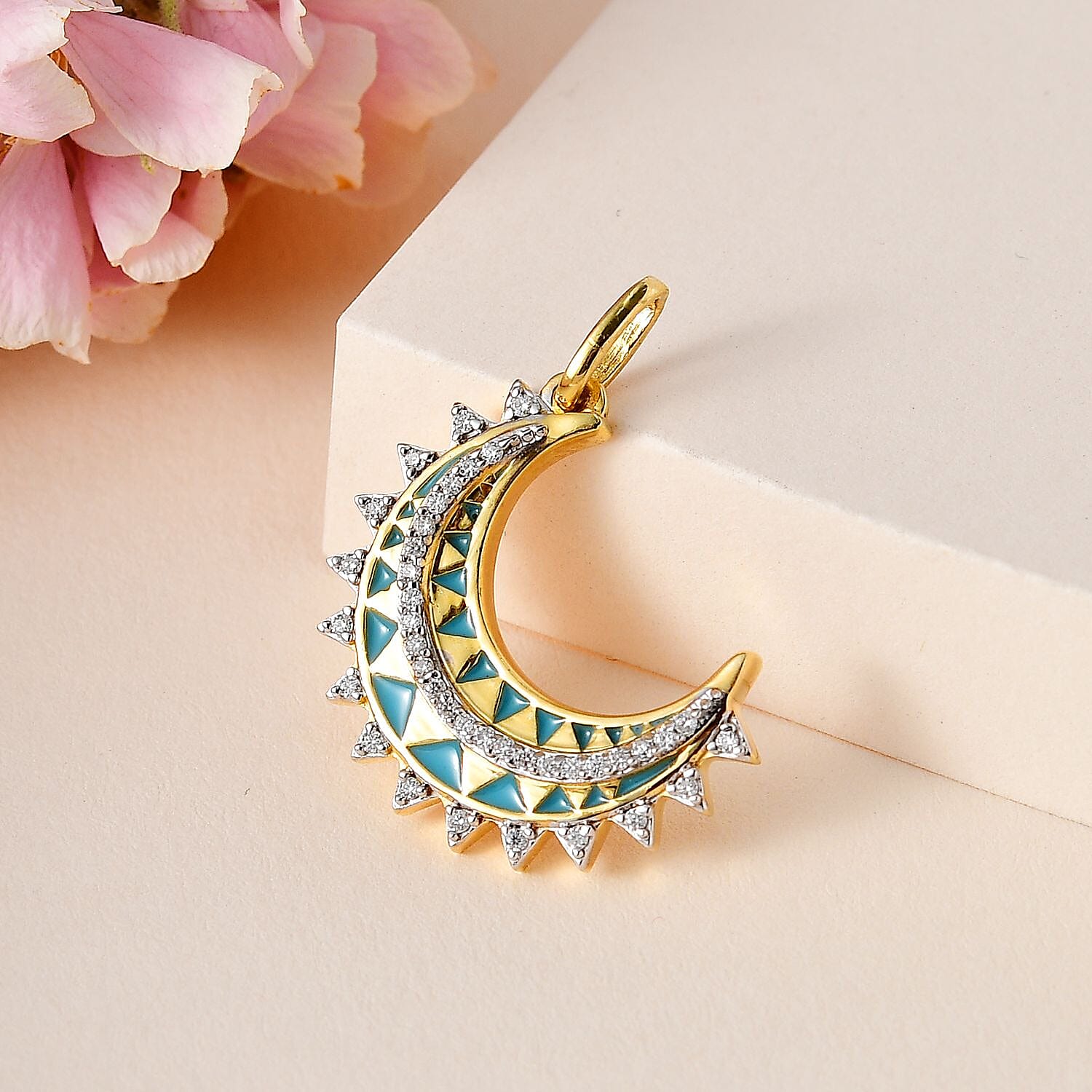 Moissanite Moon Charm in Vermeil Yellow Gold Over Sterling Silver 0.25 ctw