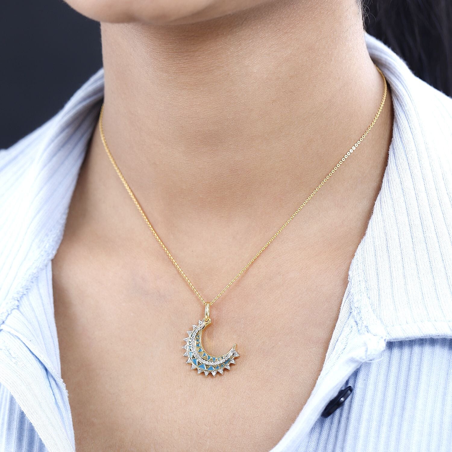 Moissanite Moon Charm in Vermeil Yellow Gold Over Sterling Silver 0.25 ctw