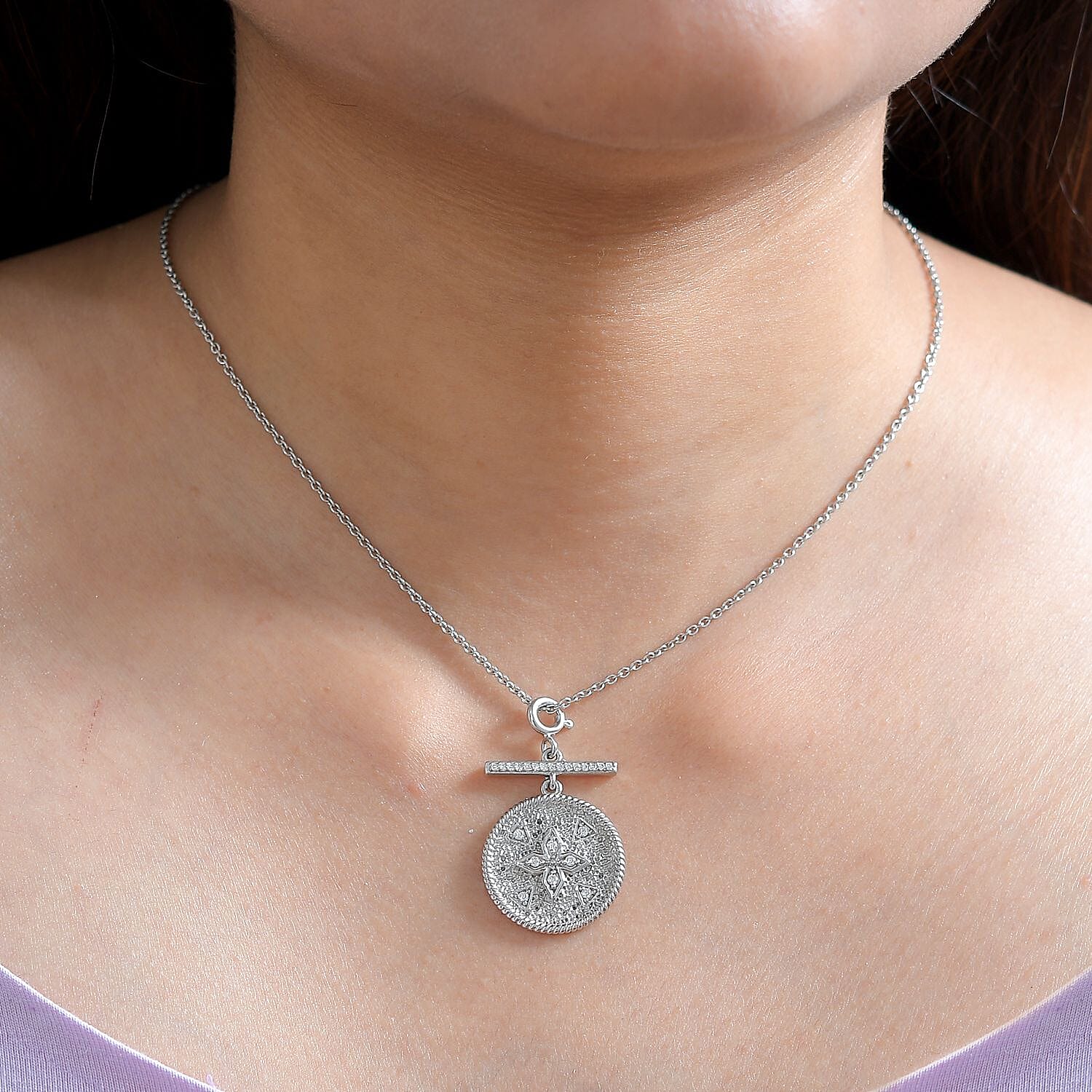 Moissanite Clover Medallion Charm in Platinum Over Sterling Silver 0.30 ctw