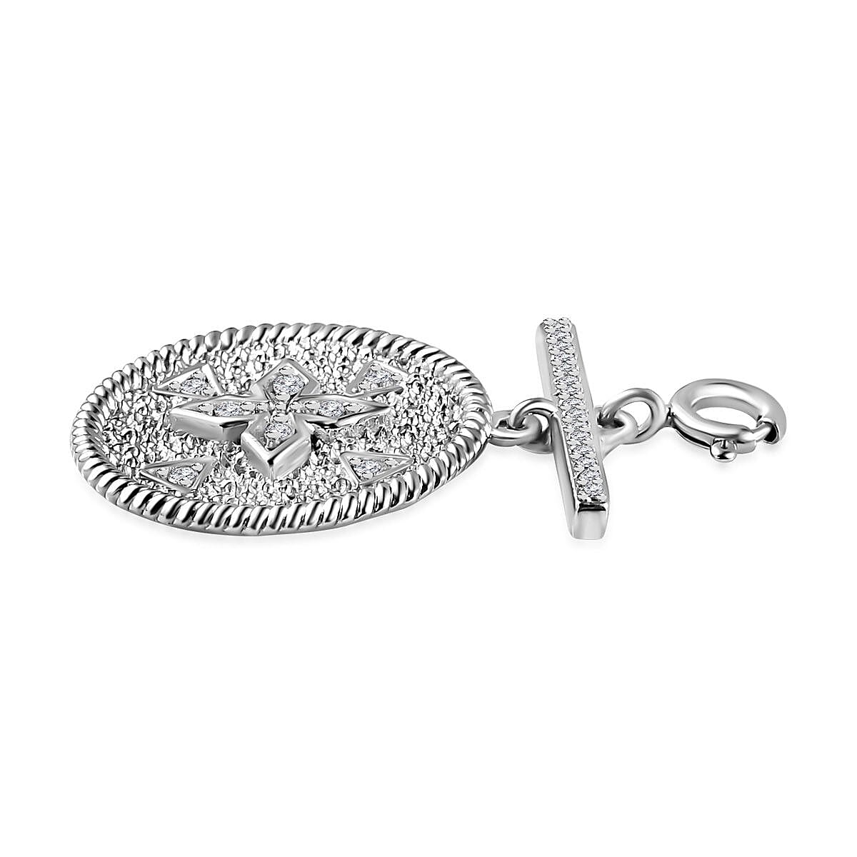 Moissanite Clover Medallion Charm in Platinum Over Sterling Silver 0.30 ctw