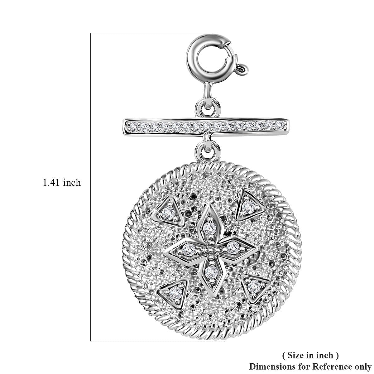 Moissanite Clover Medallion Charm in Platinum Over Sterling Silver 0.30 ctw