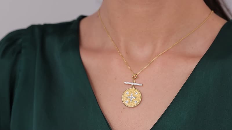 Moissanite Clover Medallion Coin Charm in Vermeil Yellow Gold Over Sterling Silver 0.30 ctw