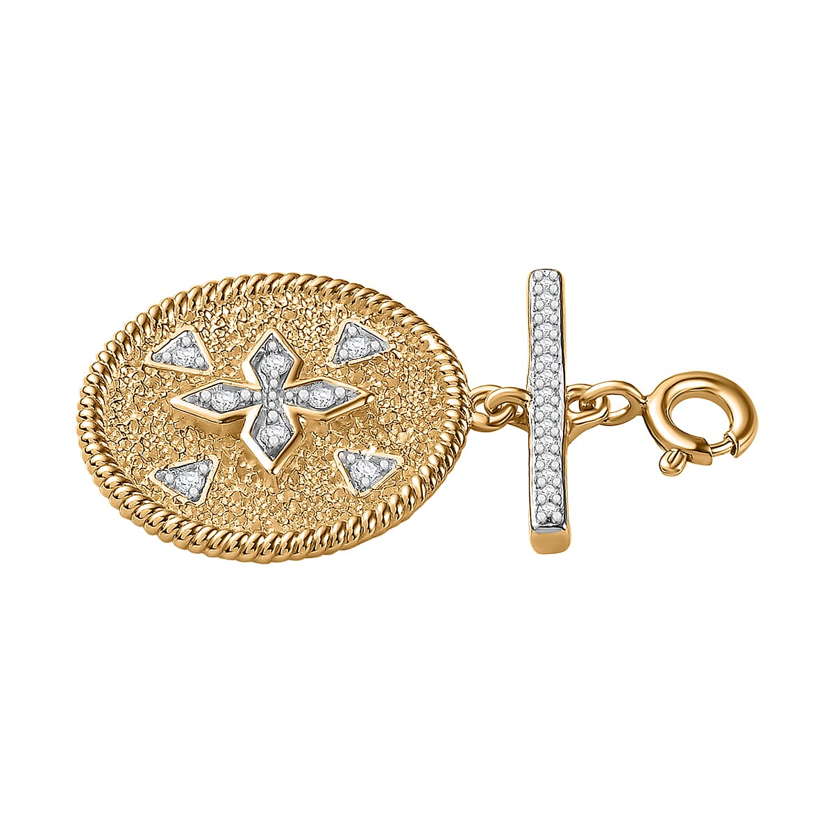 Moissanite Clover Medallion Coin Charm in Vermeil Yellow Gold Over Sterling Silver 0.30 ctw