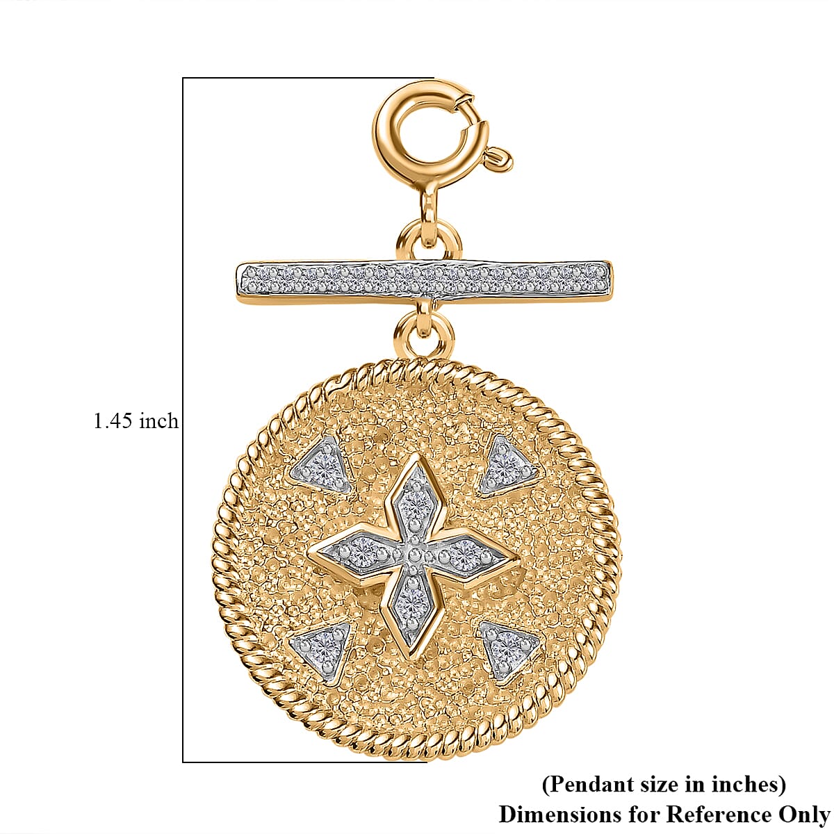 Moissanite Clover Medallion Coin Charm in Vermeil Yellow Gold Over Sterling Silver 0.30 ctw