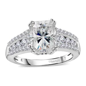 Radiant Cut Moissanite Ring in Platinum Over Sterling Silver (Size 10.0) 3.00 ctw