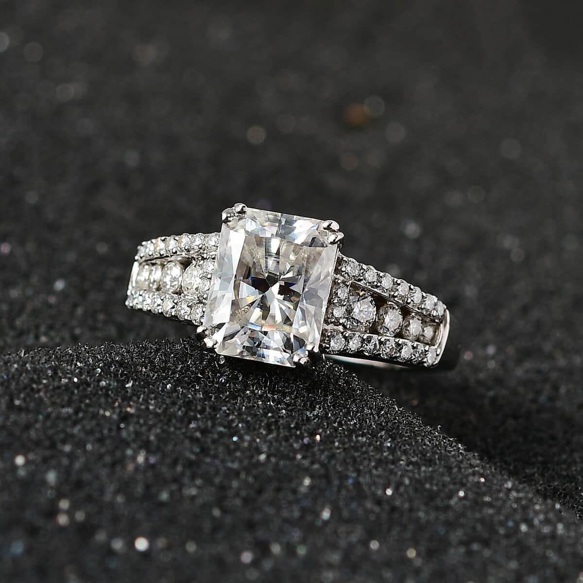 Radiant Cut Moissanite Ring in Platinum Over Sterling Silver (Size 10.0) 3.00 ctw image number 1