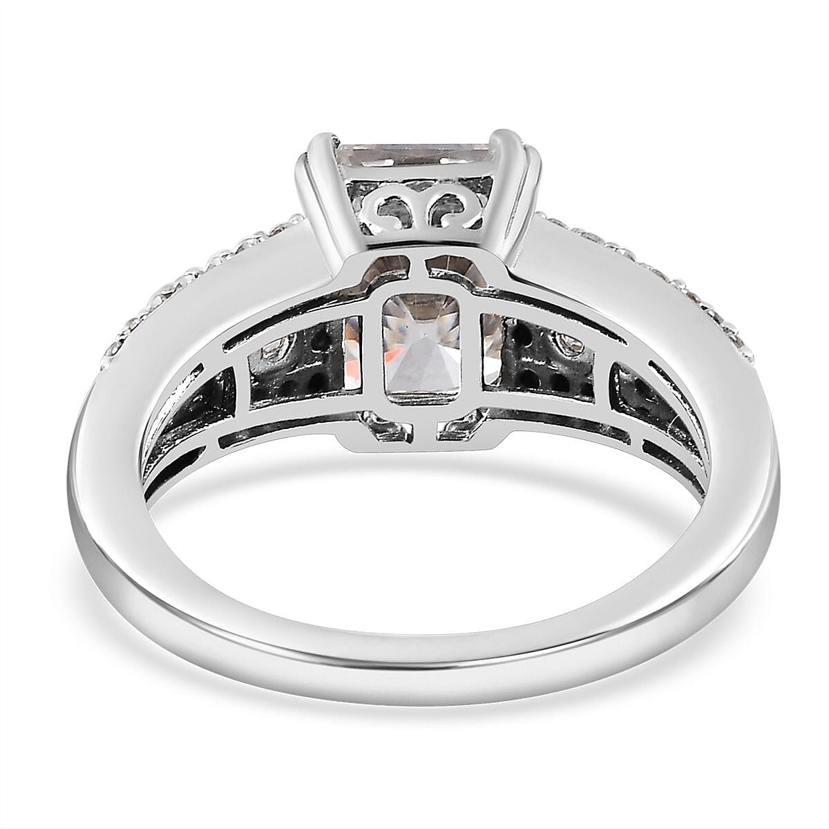Radiant Cut Moissanite Ring in Platinum Over Sterling Silver (Size 10.0) 3.00 ctw