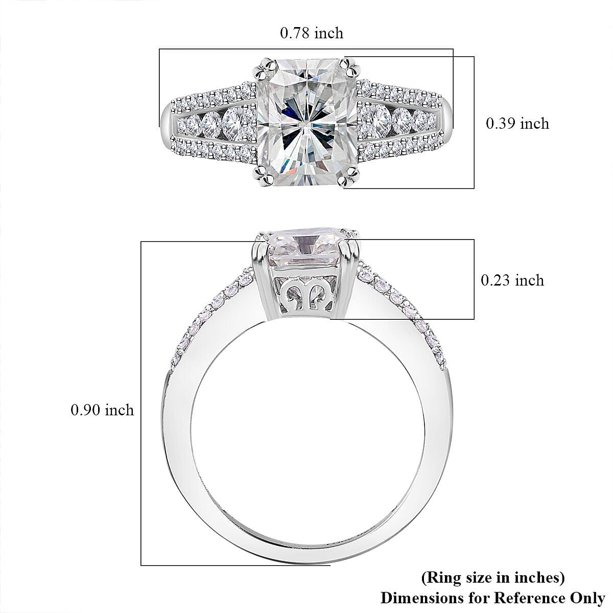 Radiant Cut Moissanite Ring in Platinum Over Sterling Silver (Size 10.0) 3.00 ctw