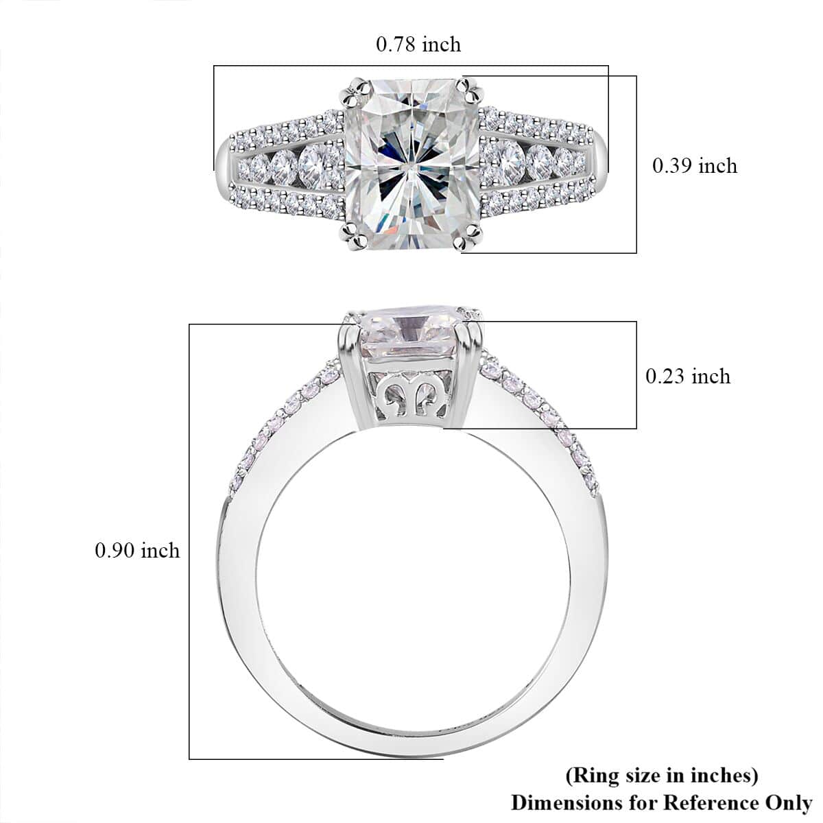 Radiant Cut Moissanite Ring in Platinum Over Sterling Silver (Size 10.0) 3.00 ctw image number 5