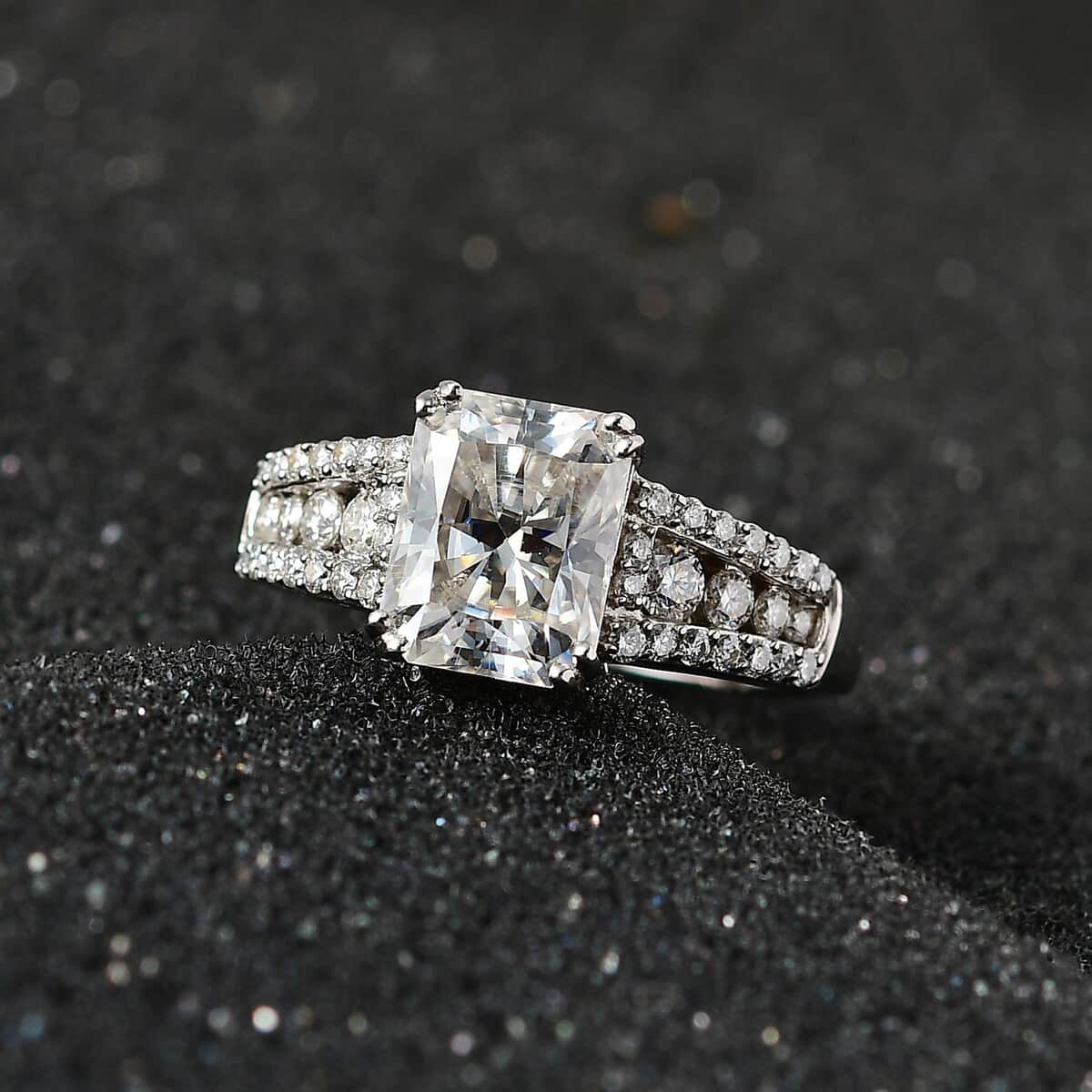 Radiant Cut Moissanite Ring in Platinum Over Sterling Silver (Size 7.0) 3.00 ctw image number 1