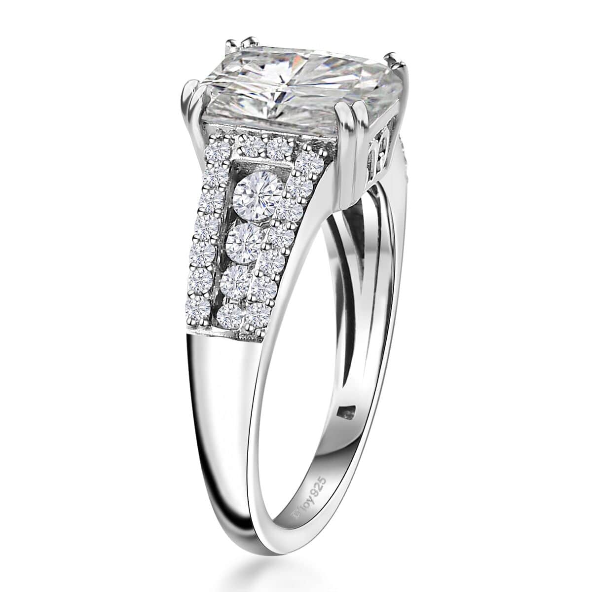 Radiant Cut Moissanite Ring in Platinum Over Sterling Silver (Size 7.0) 3.00 ctw image number 3