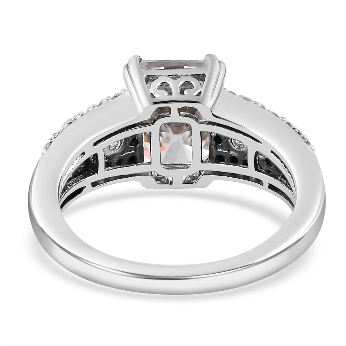 Radiant Cut Moissanite Ring in Platinum Over Sterling Silver (Size 7.0) 3.00 ctw image number 4